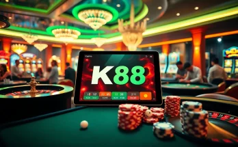 K88win gaming interface showcasing vibrant online casino action with tables, chips, and exciting players.