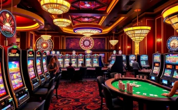 Players engaging with vibrant slot machines in a luxurious casino environment for an exciting gaming experience.