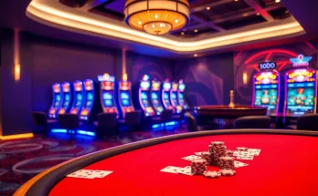 SODO casino scene with poker table, vibrant slot machines, and roulette wheel showcasing excitement.