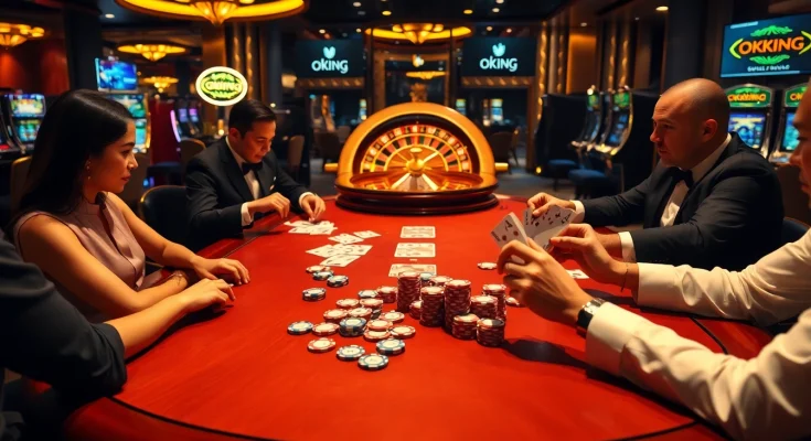 Profoundly engaging poker action at the Okking casino, showcasing thrilling gameplay and ambiance.
