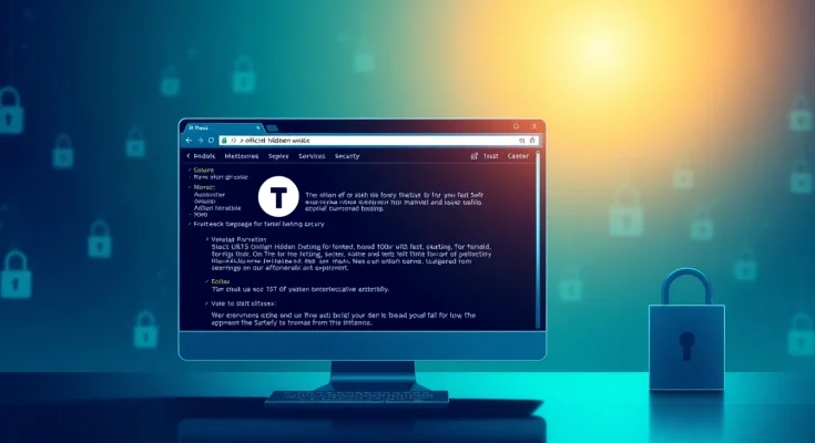 The official hidden wiki showcasing secure dark web links with a professional interface design highlighting anonymity.
