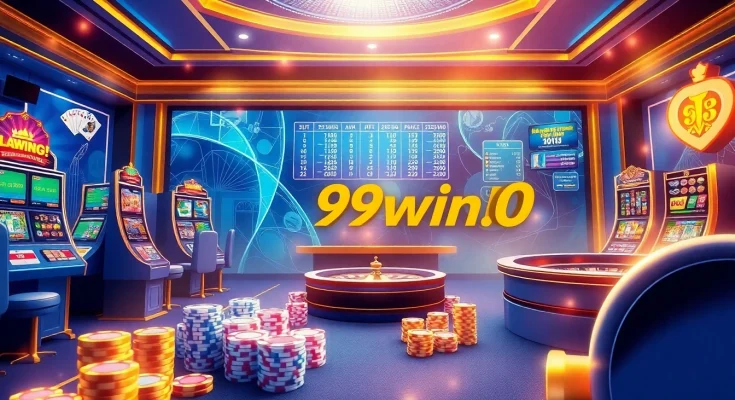 Players engaging with an array of casino games on the 99win04 platform, showcasing excitement and luxury.