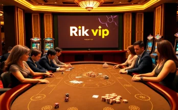 Players enjoying a thrilling game at Rik vip online casino, featuring vibrant baccarat tables and luxury decor.
