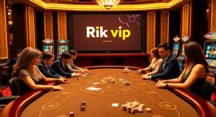 Players enjoying a thrilling game at Rik vip online casino, featuring vibrant baccarat tables and luxury decor.