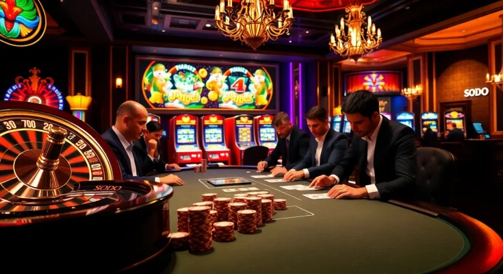 SODO Casino's high-stakes poker scene captivates players with vibrant lights and luxurious details.