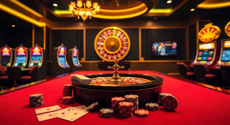 Exciting gambling scene showcasing nhà cái XX88's gaming experience with cards, chips, and lively ambiance.