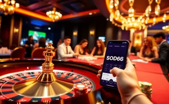 SODO66 app showcased in an exciting casino setting with poker chips and roulette wheels.